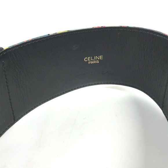 CELINE Wide Belt with Scarf Pattern Waist Bag Leather Silk Women's Black - Picture 10 of 12